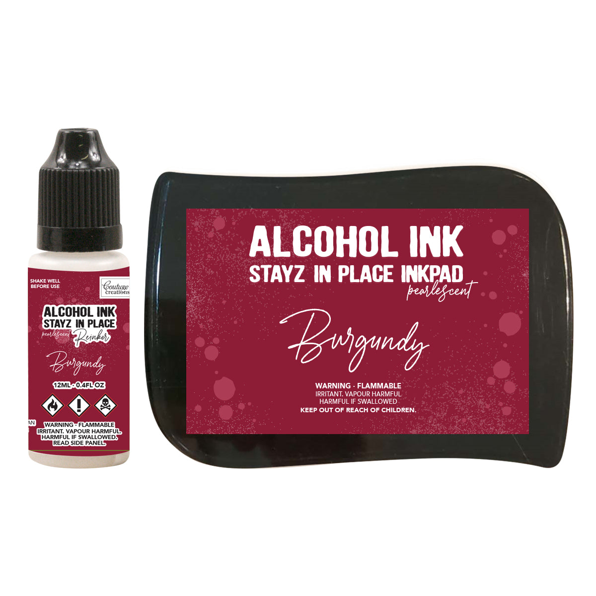 Couture Creations Stayz in Place Alcohol Ink Pad Reinker, Burgundy Pearlescent- 12ml