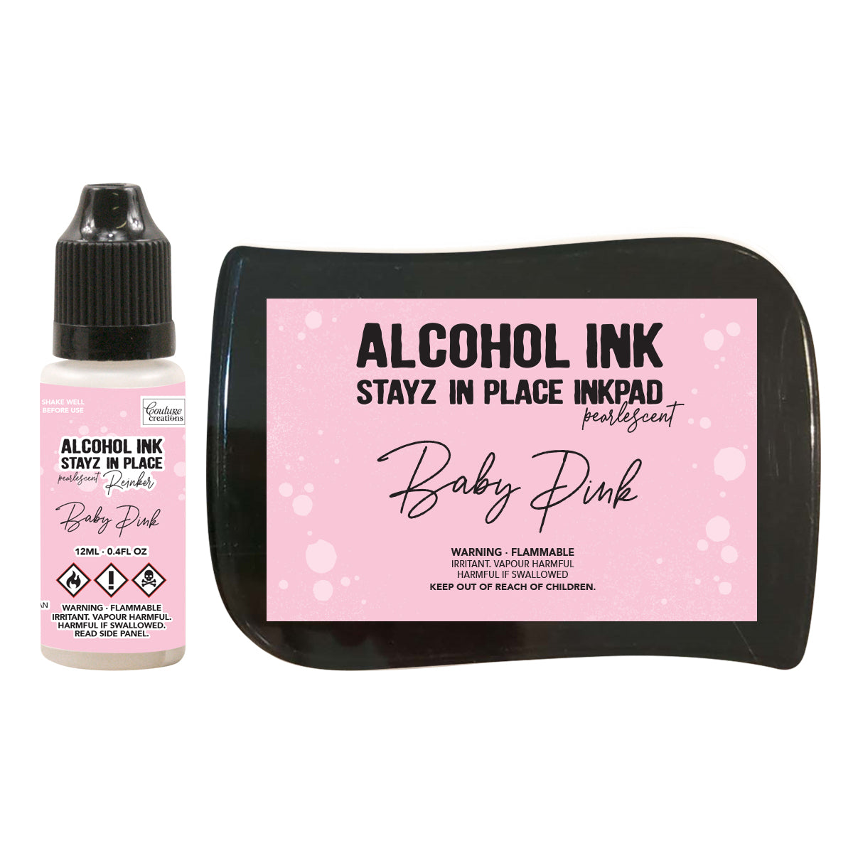 Couture Creations Stayz in Place Alcohol Ink Pad Reinker, Baby Pink Pearlescent- 12ml