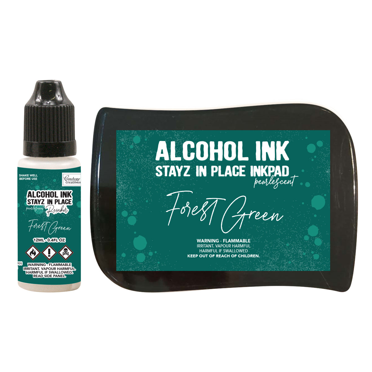 Couture Creations Stayz in Place Alcohol Ink Pad Reinker, Forest Green Pearlescent- 12ml