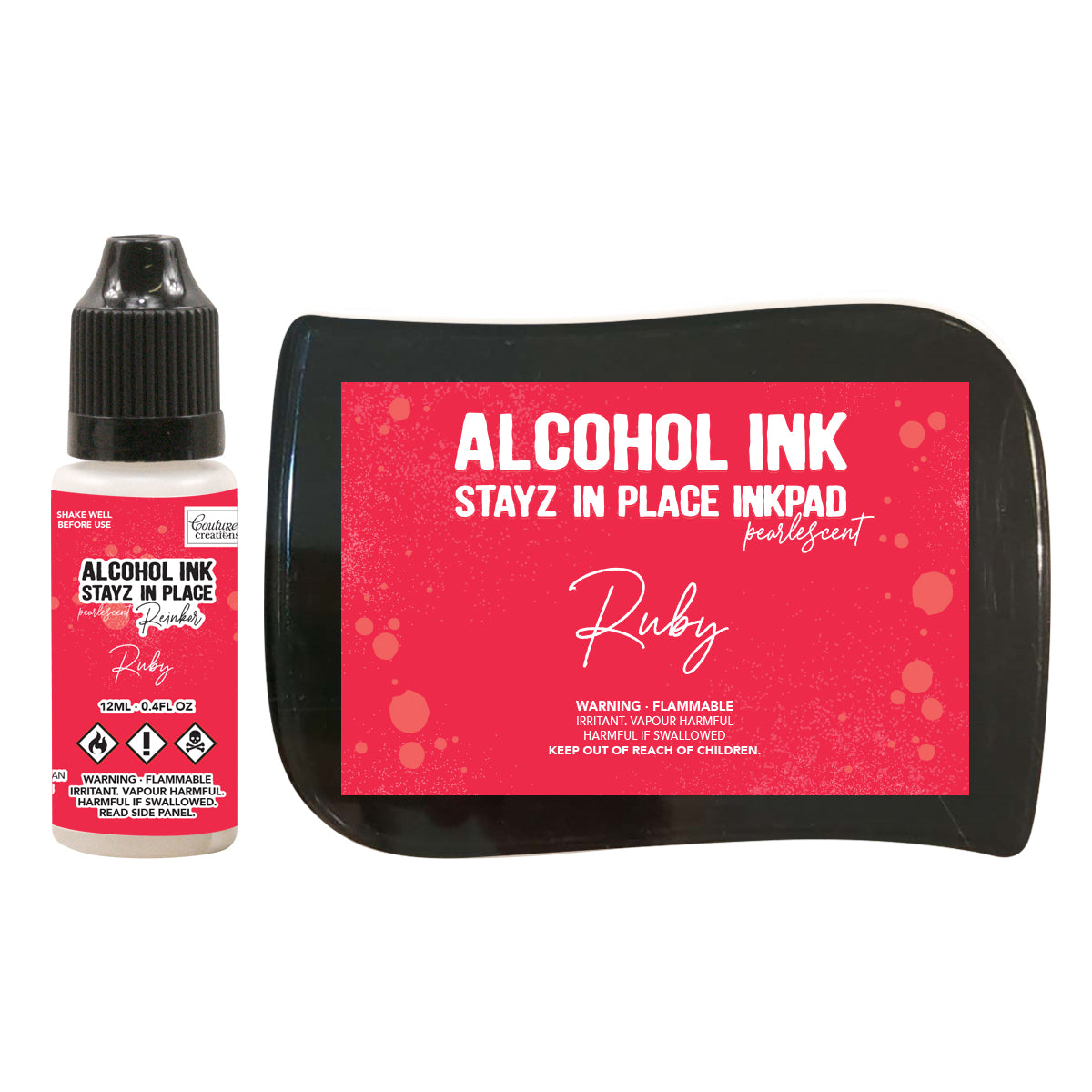 Couture Creations Stayz in Place Alcohol Ink Pad Reinker, Ruby Pearlescent- 12ml