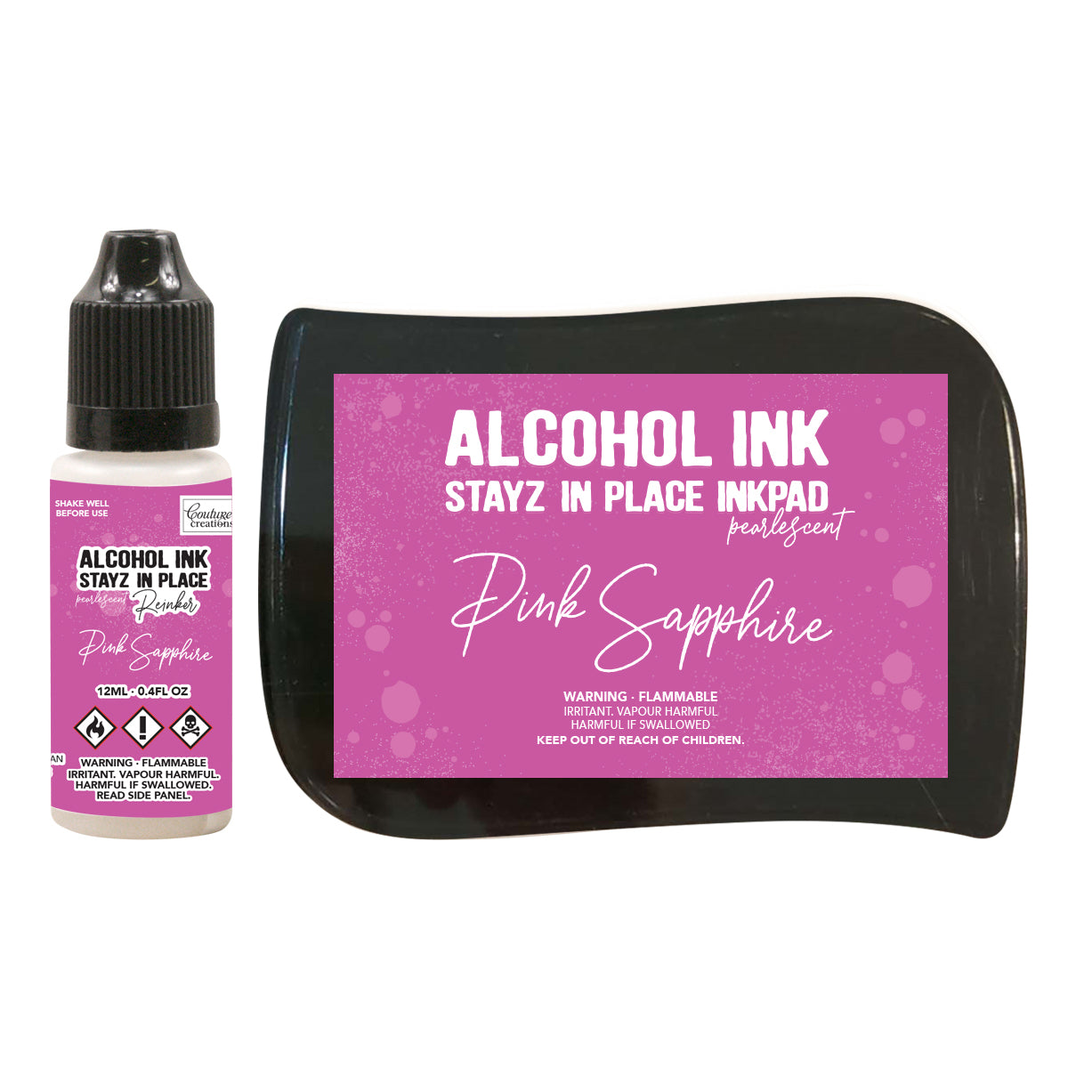 Couture Creations Stayz in Place Alcohol Ink Pad Reinker, Pink Sapphire Pearlescent- 12ml