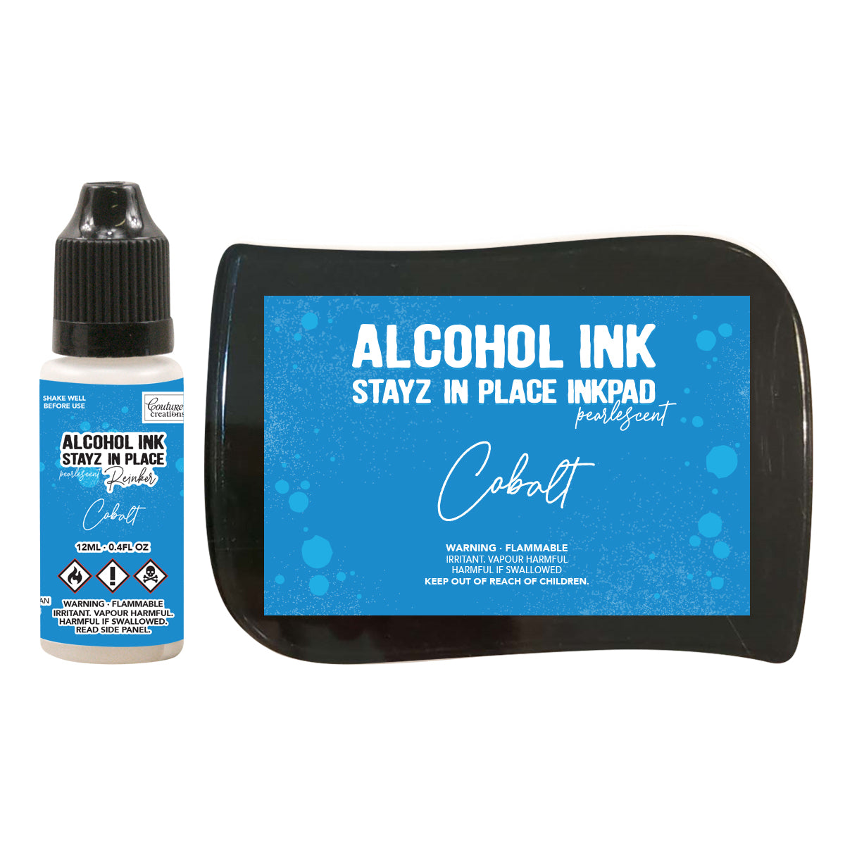 Couture Creations Stayz in Place Alcohol Ink Pad Reinker, Cobalt Pearlescent- 12ml