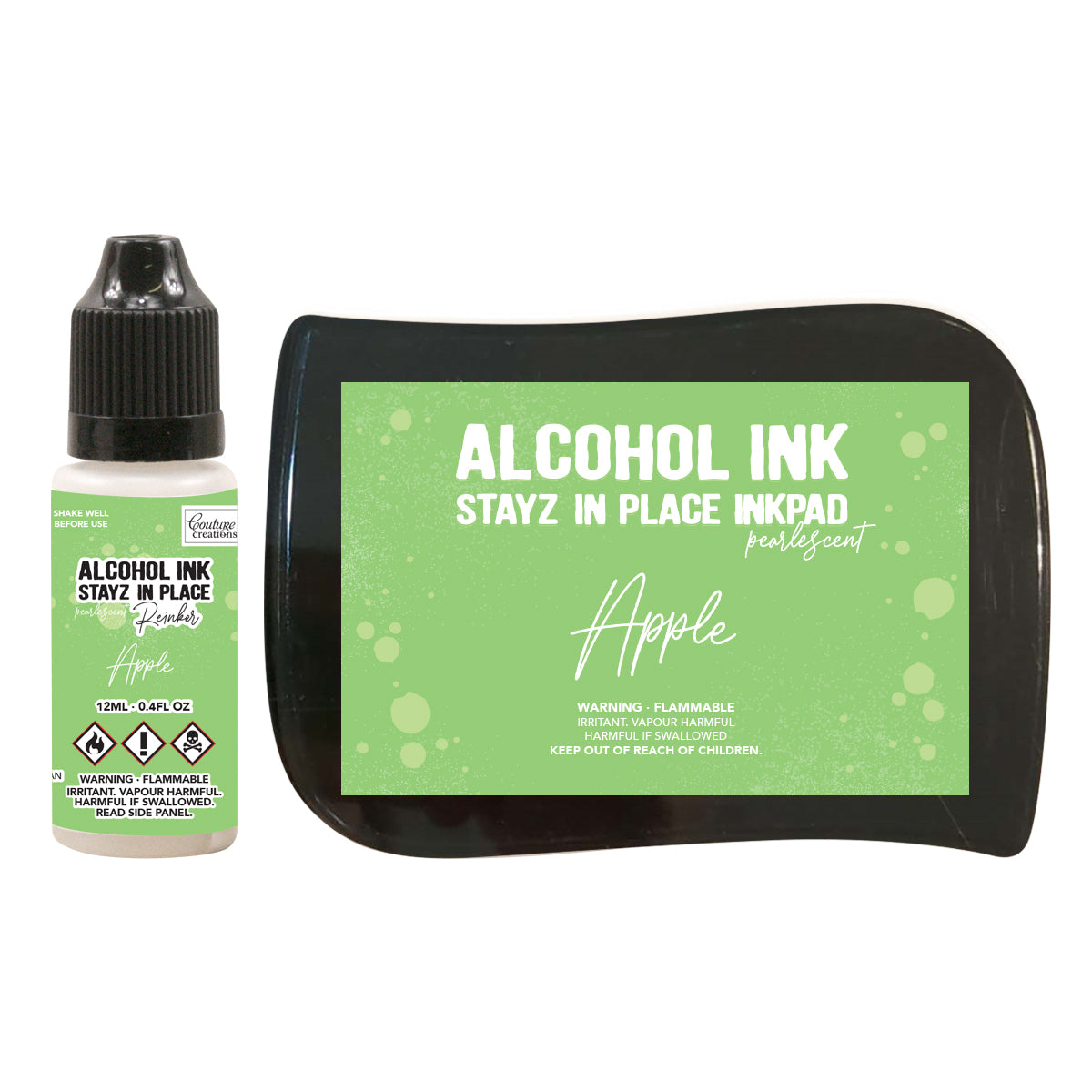 Couture Creations Stayz in Place Alcohol Ink Pad Reinker, Apple Pearlescent- 12ml