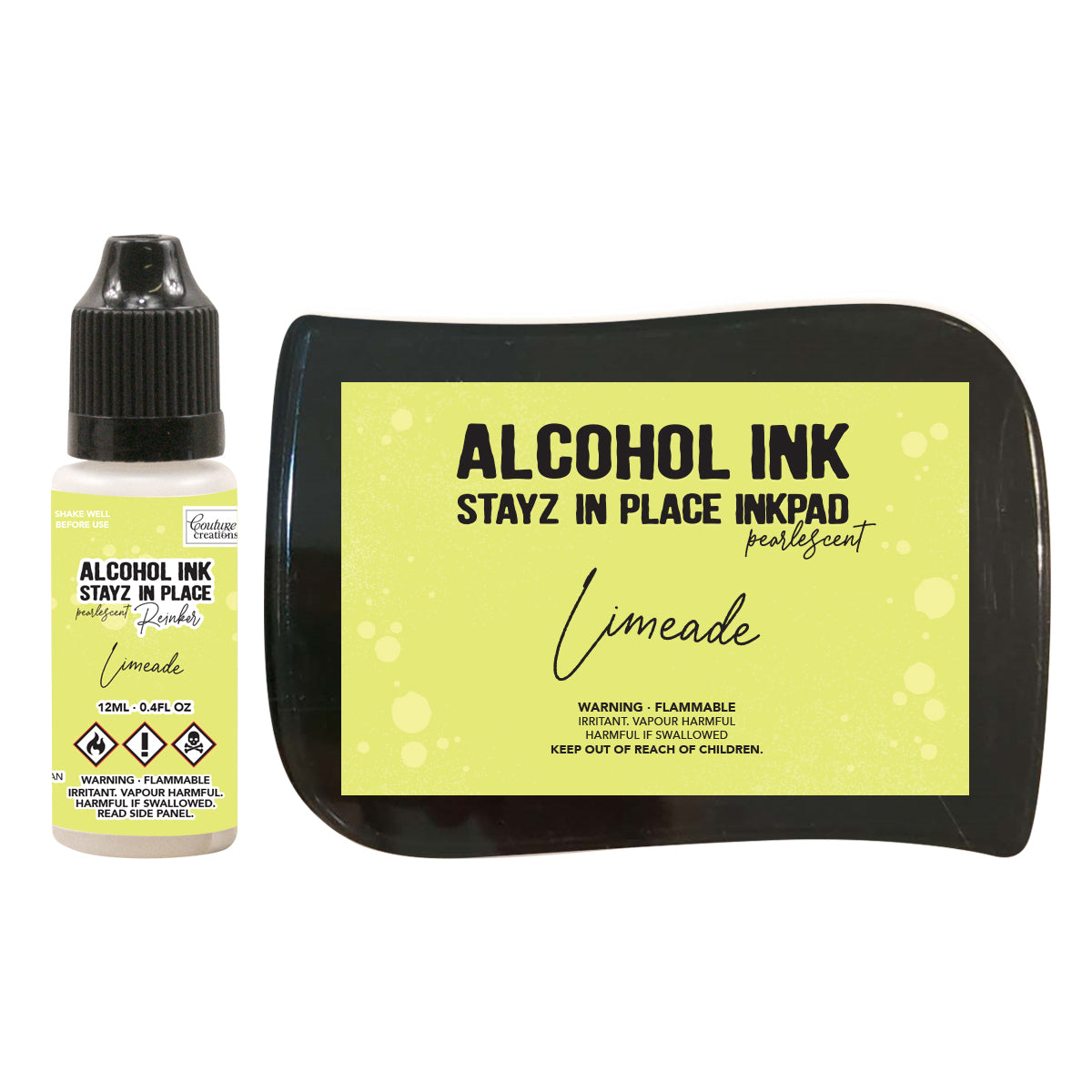 Couture Creations Stayz in Place Alcohol Ink Pad Reinker, Limeade Pearlescent- 12ml