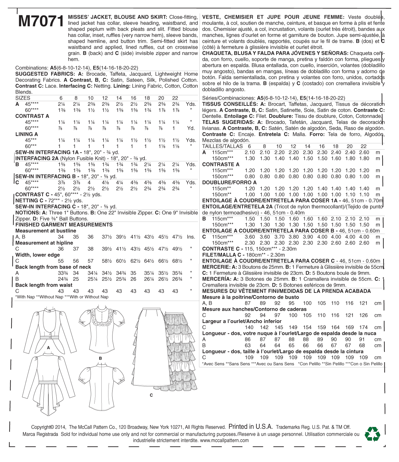 McCall's Pattern M7071 Misses' Costume