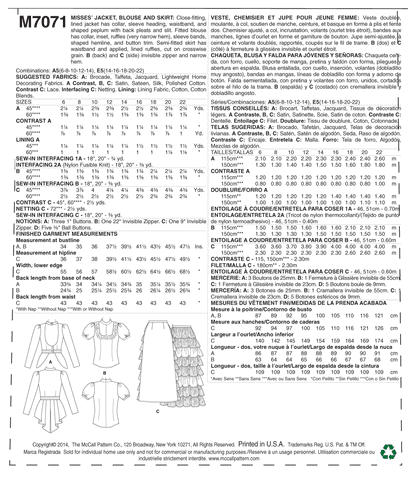 McCall's Pattern M7071 Misses' Costume