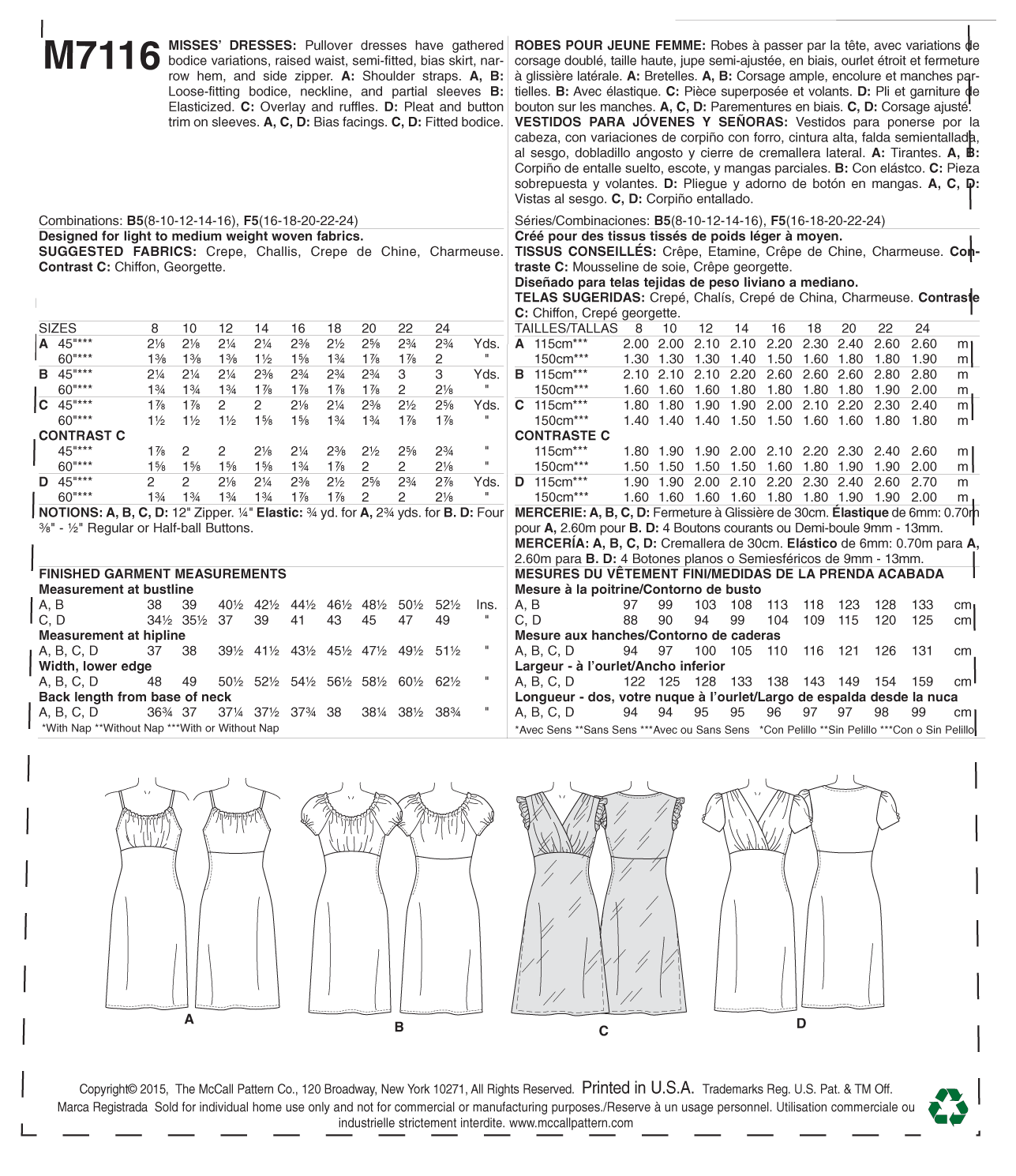 McCall's Pattern M7116 Misses' Dresses