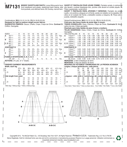 McCall's Pattern M7131 Misses' Shorts and Pants