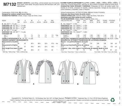 McCall's Pattern M7132 Misses' Jackets