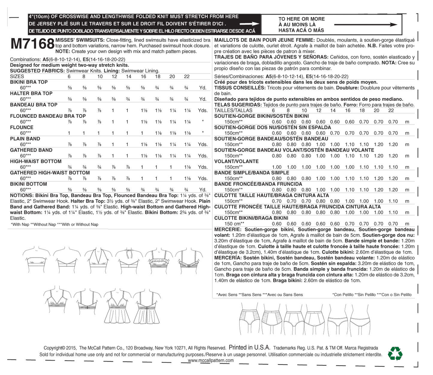 McCall's Pattern M7168 Misses' Swimsuits