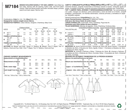 McCall's Pattern M7184 Misses'/Children's/Girls' Top and Jumper