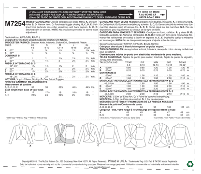 McCall's Pattern M7254 Misses' Cardigans