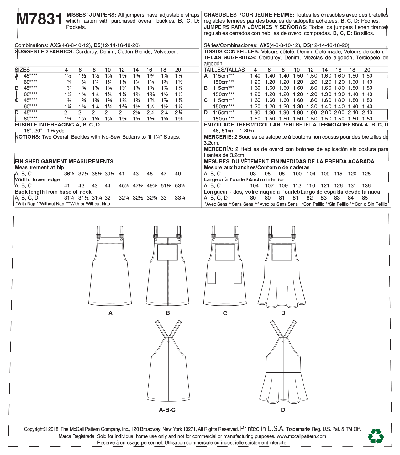 McCall's Pattern M7831 Misses' Jumpers