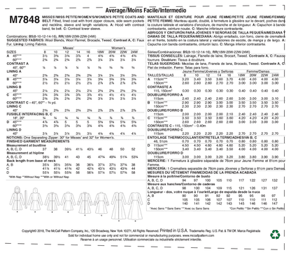 McCall's Pattern M7848 Misses'/Miss Petite and Women's/Women Petite Coats and Belt