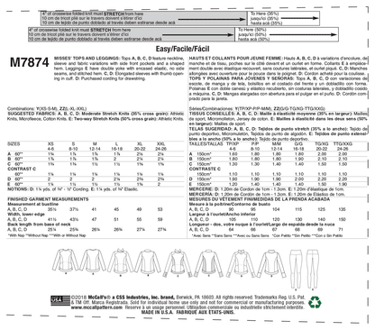 McCall's Pattern M7874 Misses' Tops and Leggings