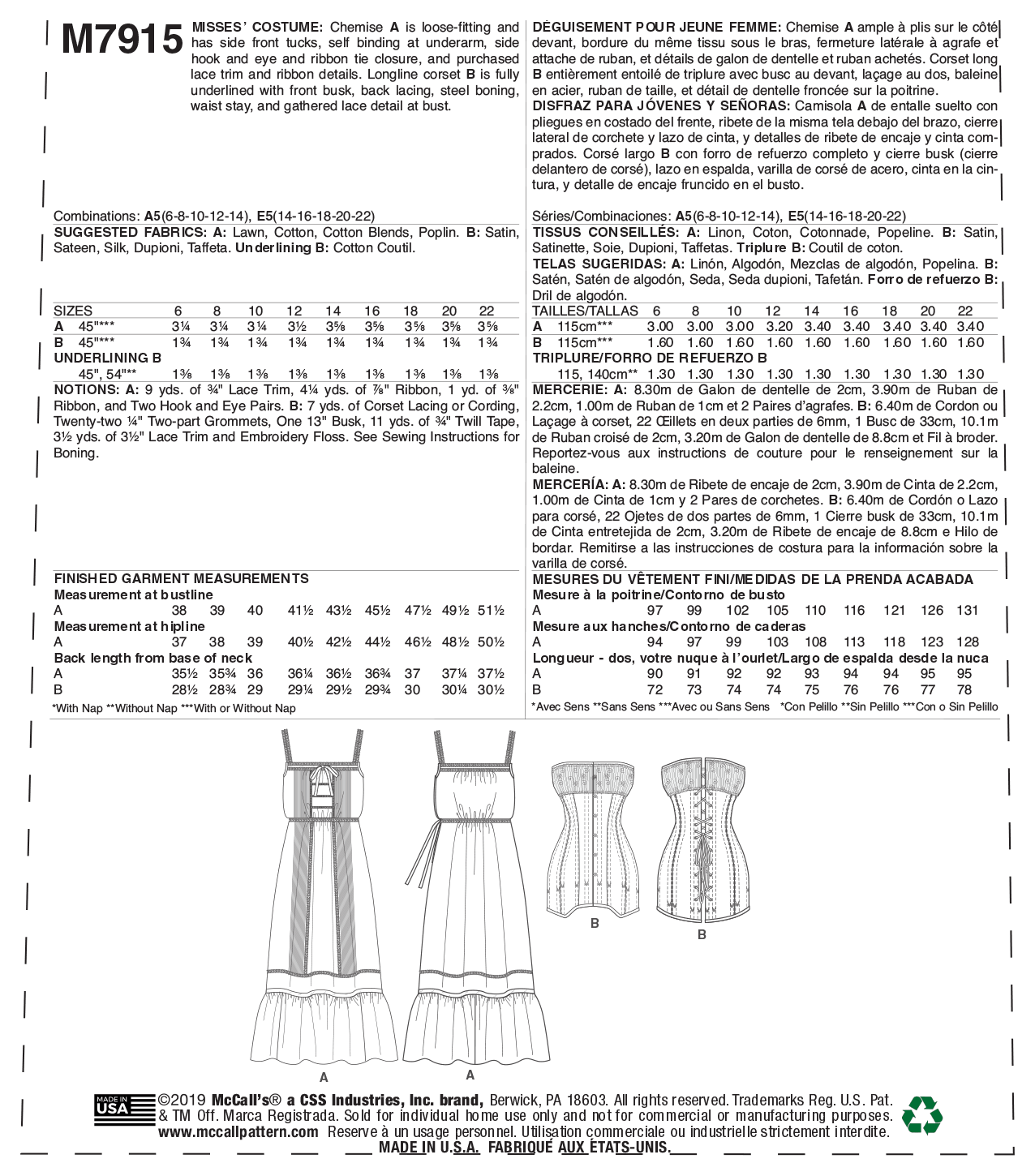 McCall's Pattern M7915 Misses' Costume