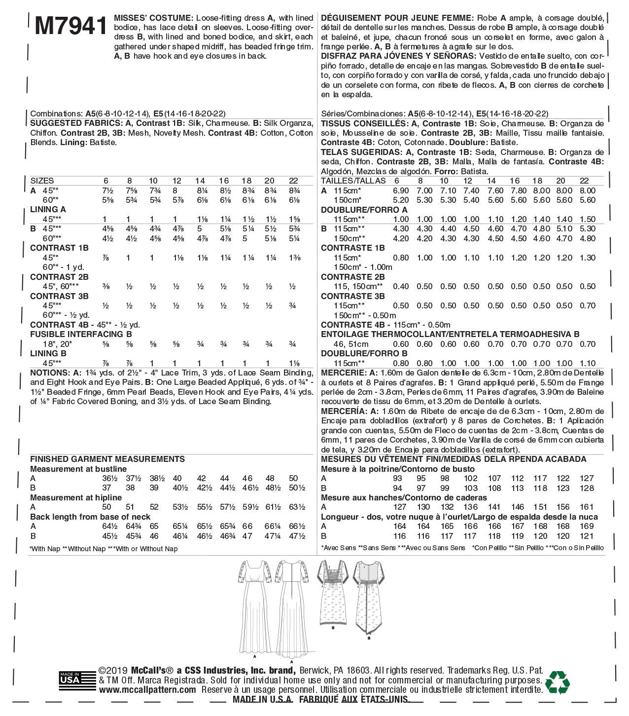 McCall's Pattern M7941 Misses' Costume