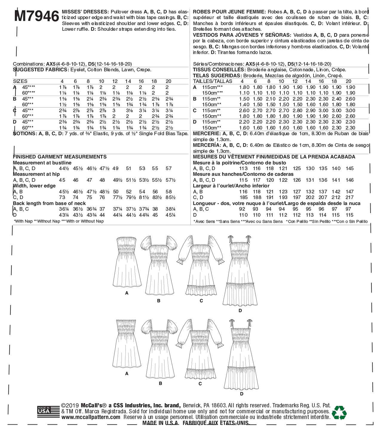 McCall's Pattern M7946 Misses' Dresses