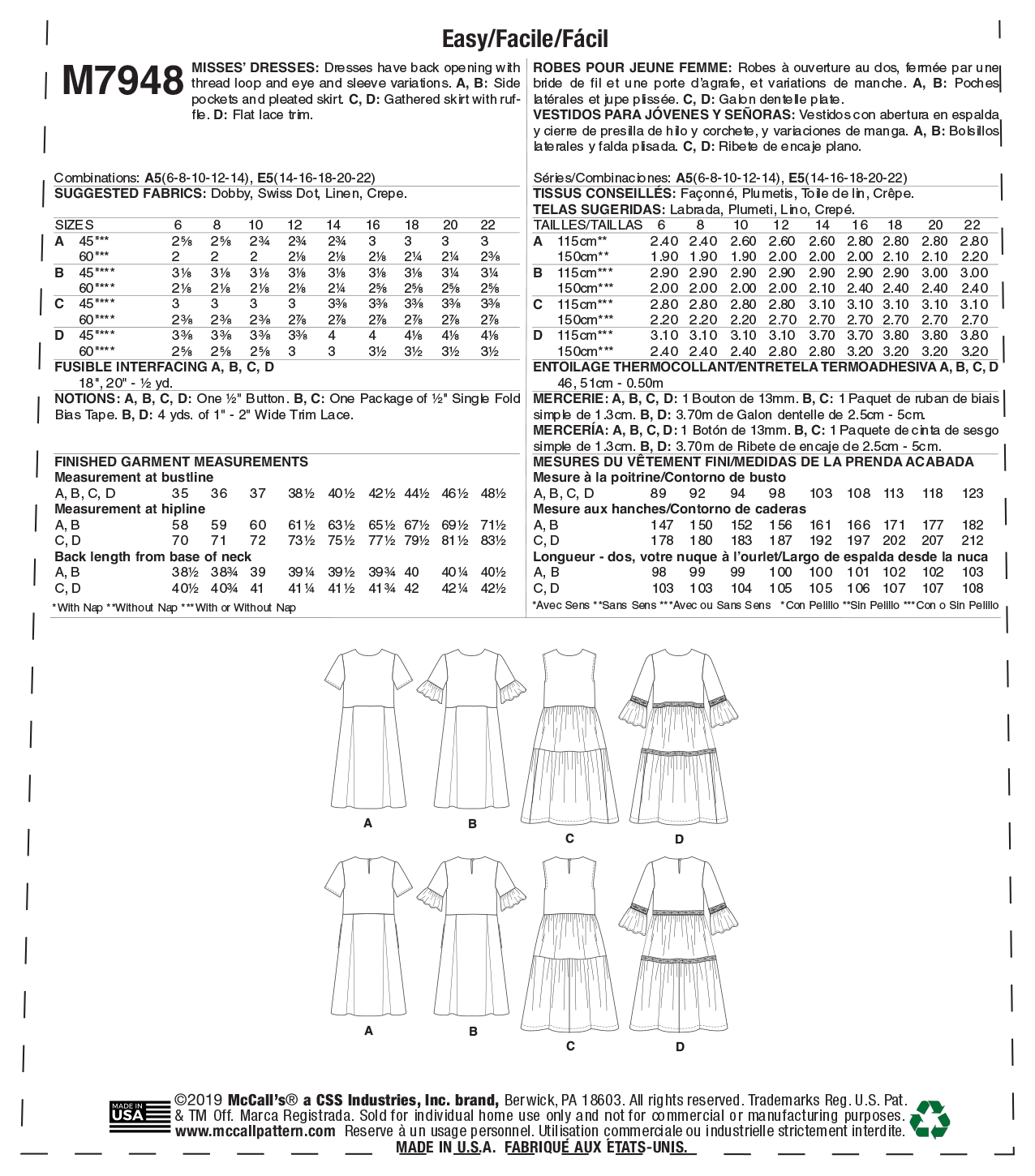 McCall's Pattern M7948 Misses' Dresses