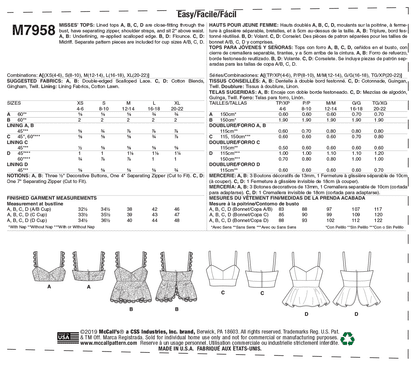 McCall's Pattern M7958 Misses' Tops