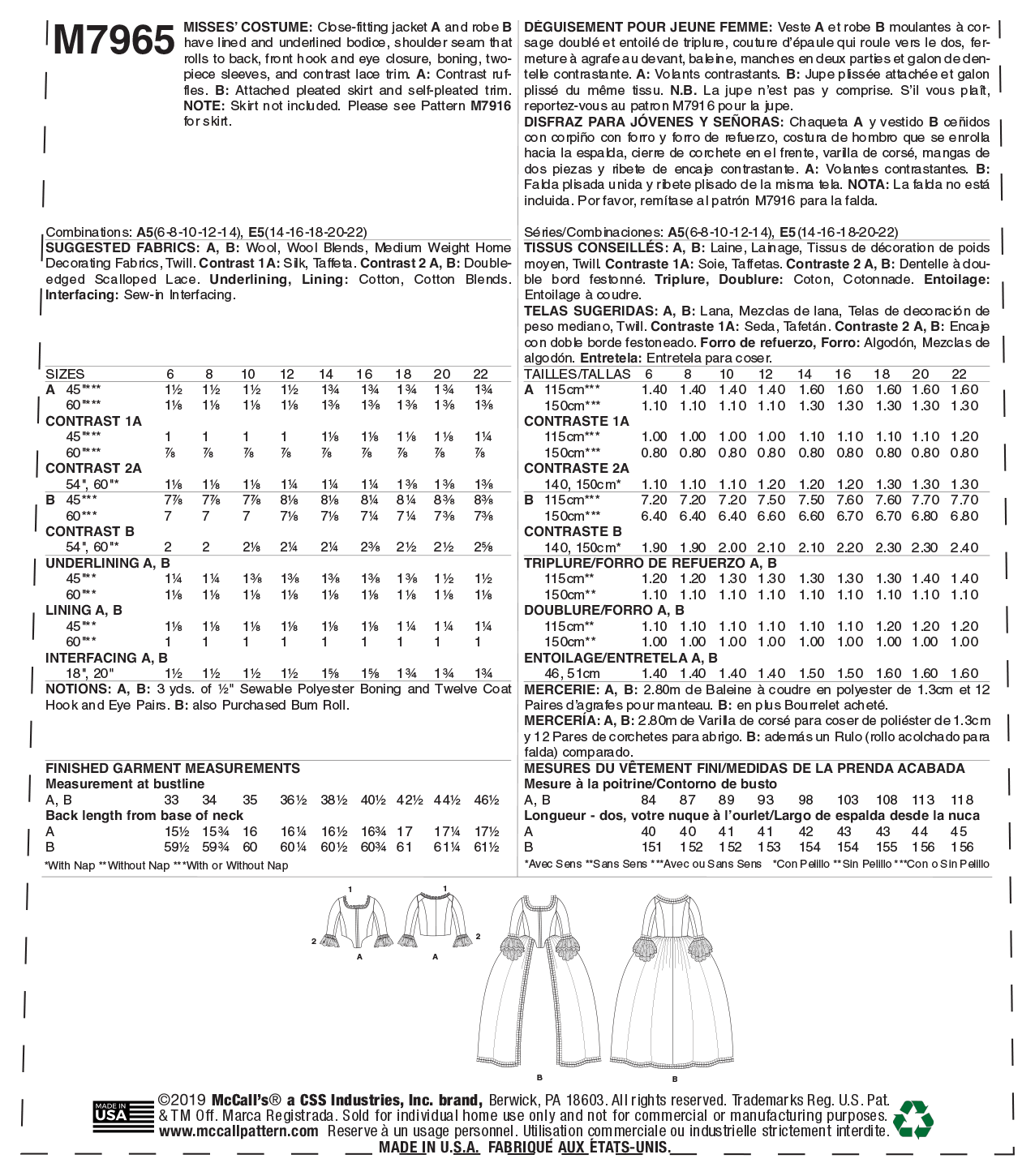 McCall's Pattern M7965 Misses' Costume