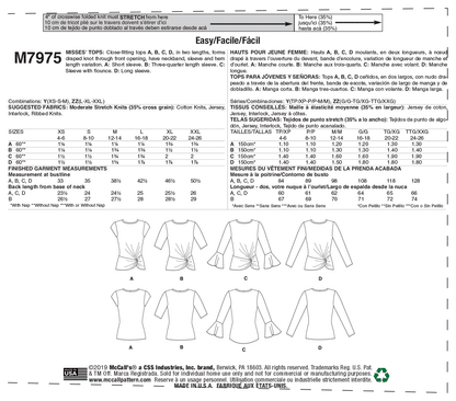 McCall's Pattern M7975 Misses' Tops