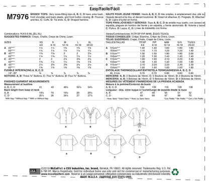 McCall's Pattern M7976 Misses' Tops