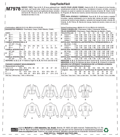 McCall's Pattern M7978 Misses' Tops