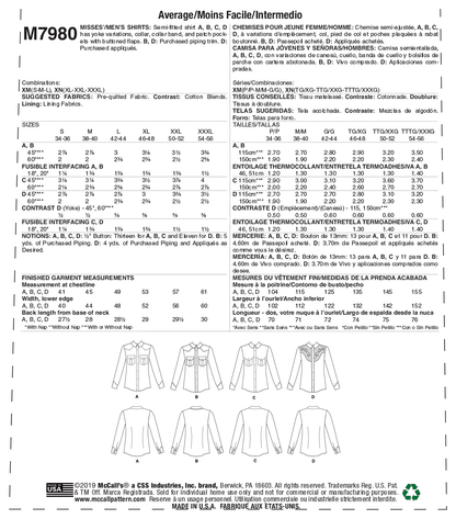 McCall's Pattern M7980 Misses' and Men's Shirts