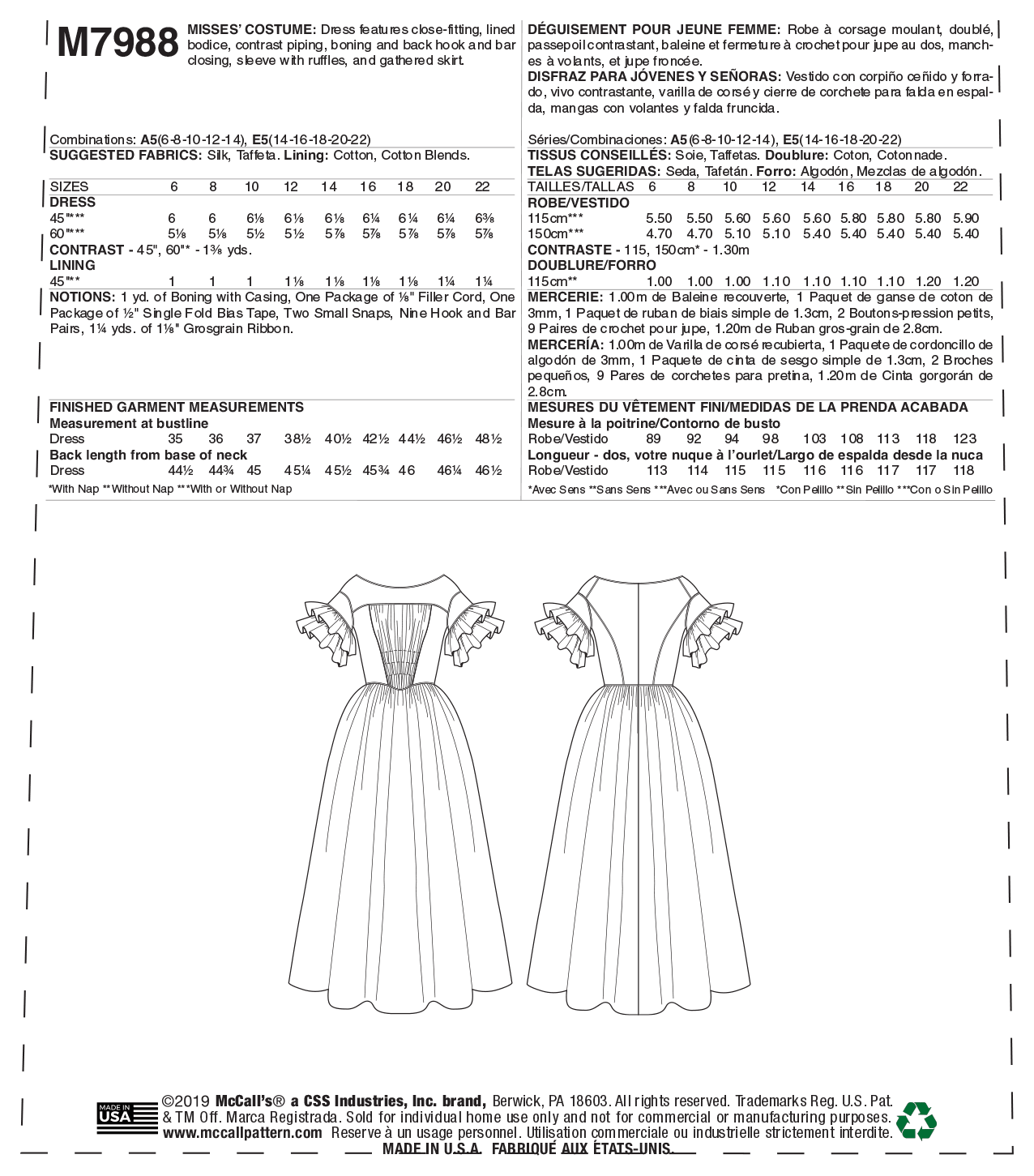 McCall's Pattern M7988 Misses' Costume