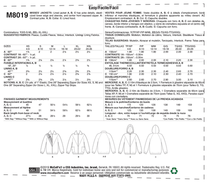 McCall's Pattern M8019 Misses' Jackets