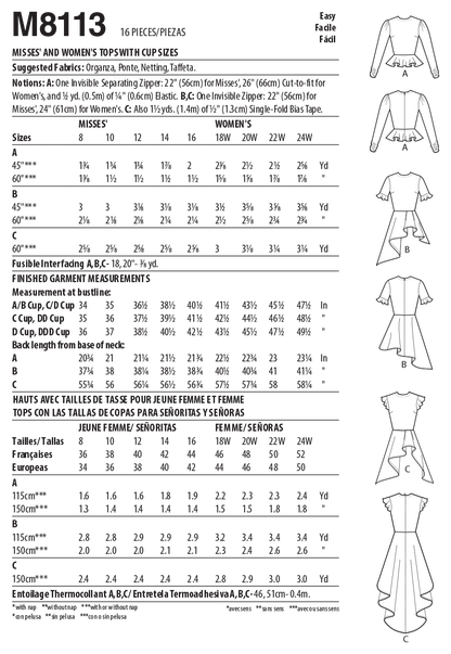 McCall's Pattern M8113 Misses' & Women's Tops With Cup Sizes