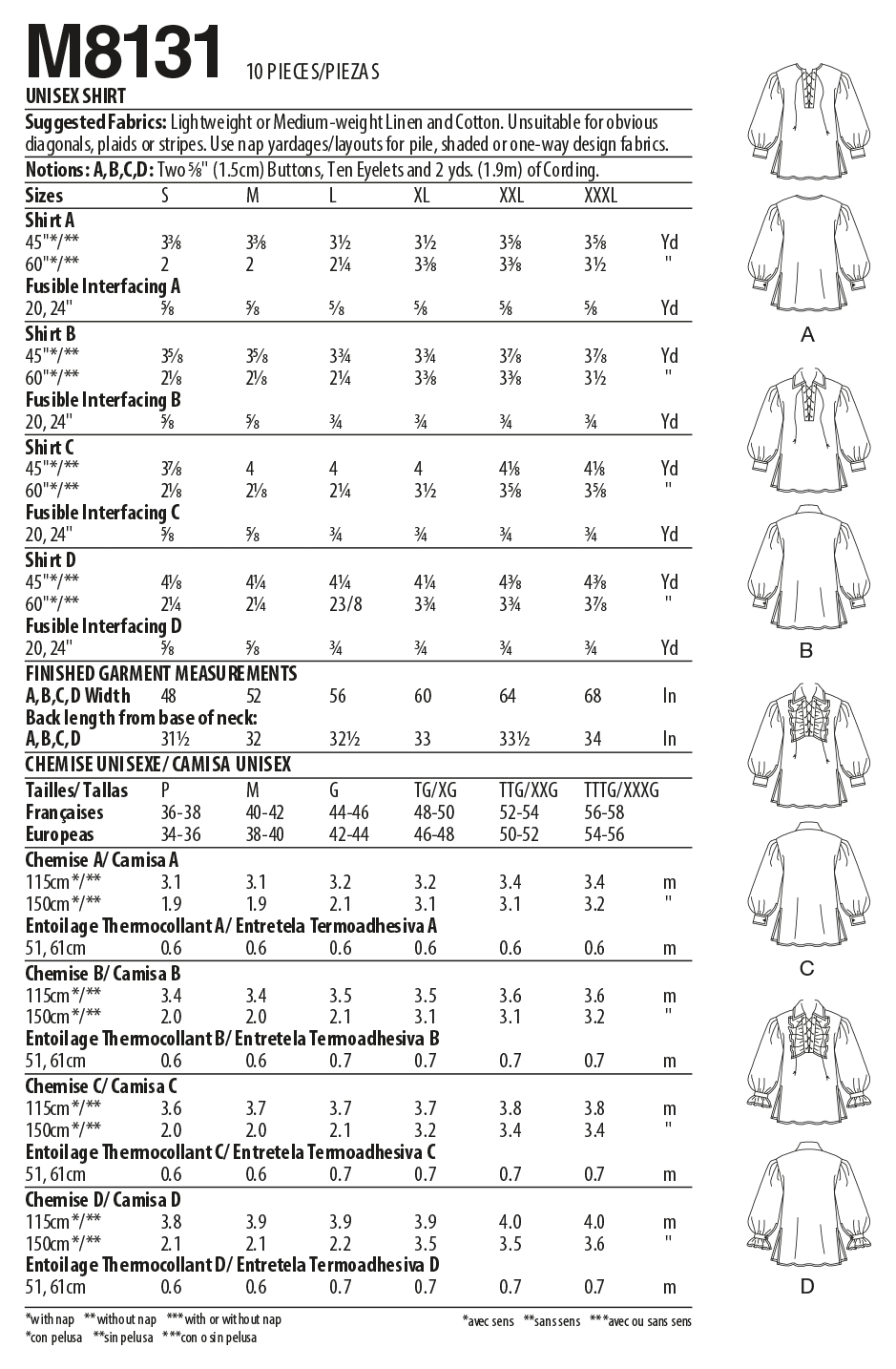 McCall's Pattern M8131 Unisex Shirts