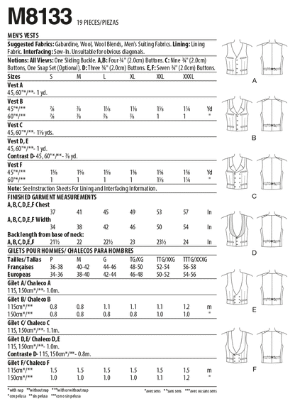 McCall's Pattern M8133 Men's Vest