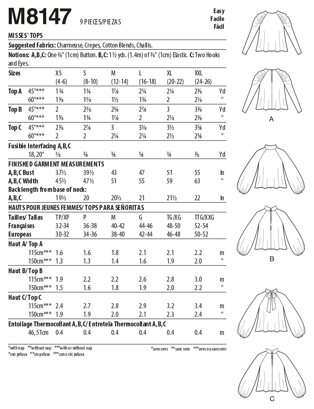 McCall's Pattern M8147 Misses' Tops