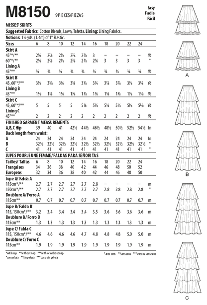 McCall's Pattern M8150 Misses' Skirts