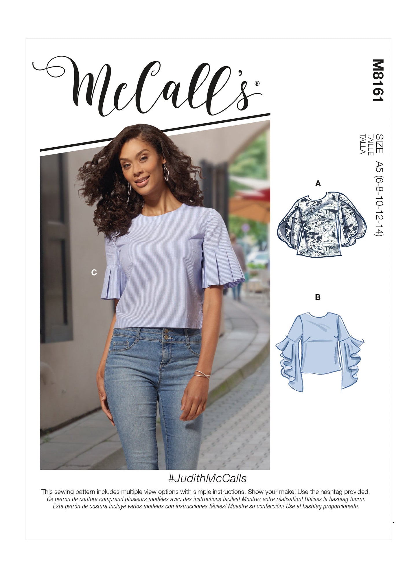 McCall's Pattern M8161 Misses' Tops With Trumpet, Tulip, Pleated Or Bubble Sleeves