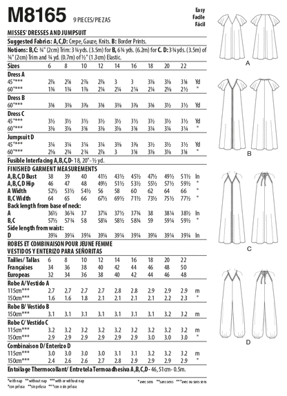 McCall's Pattern M8165 Misses' Very Loose-fitting V-neck Dresses & Jumpsuit