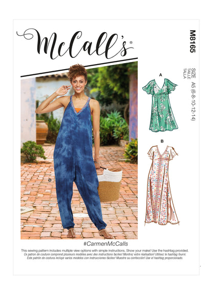 McCall's Pattern M8165 Misses' Very Loose-fitting V-neck Dresses & Jumpsuit