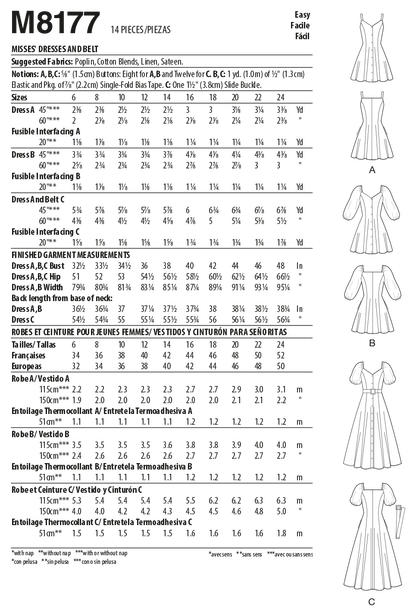 McCall's Pattern M8177 Misses' Dresses & Belt