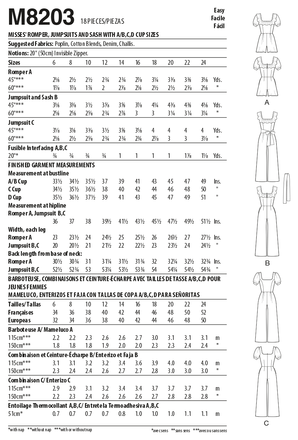 McCall's Pattern M8203 Misses' Romper, Jumpsuits & Sash