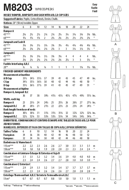 McCall's Pattern M8203 Misses' Romper, Jumpsuits & Sash