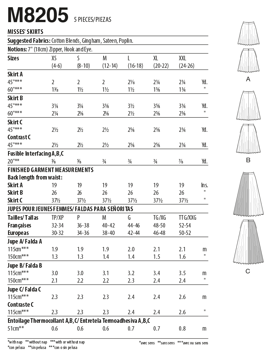 McCall's Pattern M8205 Misses' Skirts