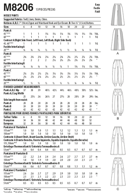 McCall's Pattern M8206 Misses' Pants