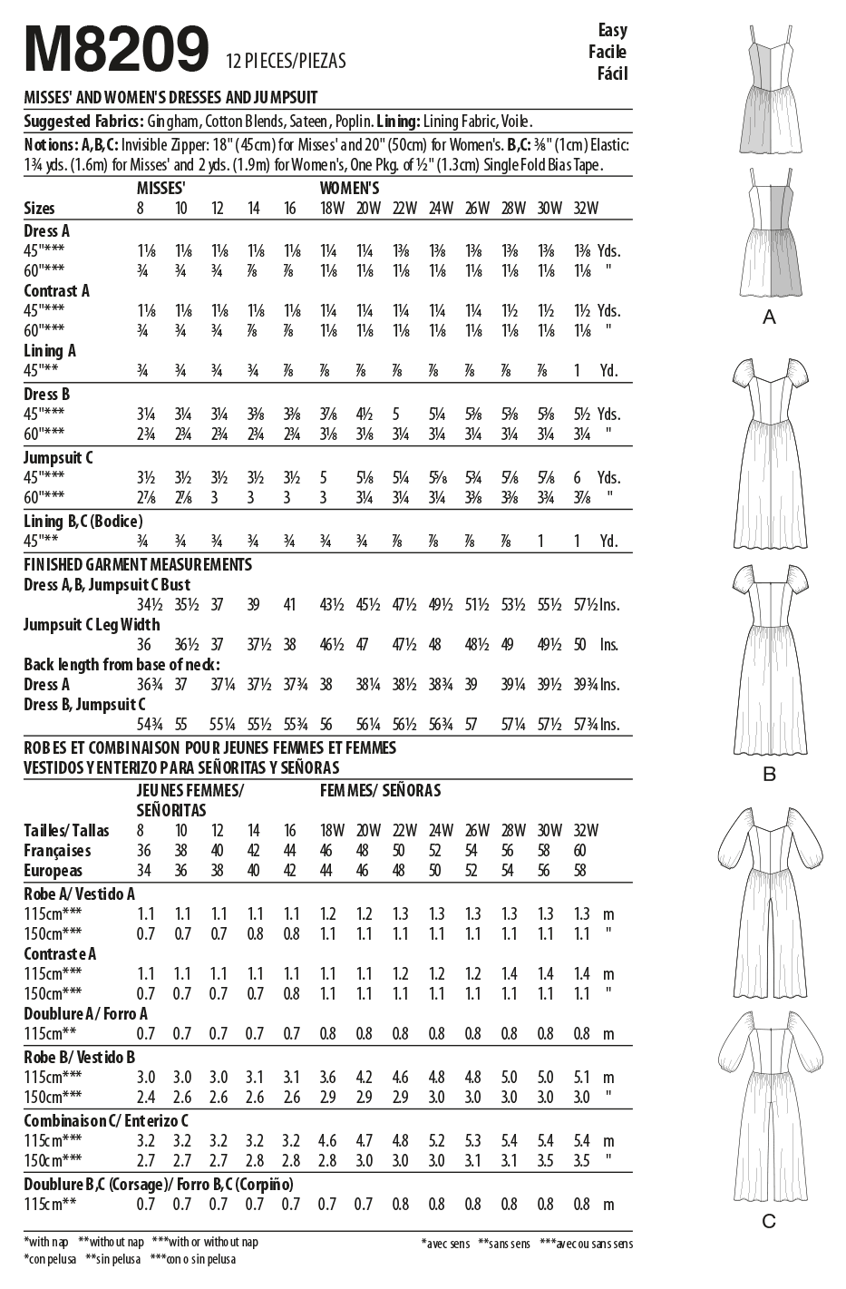 McCall's Pattern M8209 Misses' & Women's Dresses & Jumpsuit