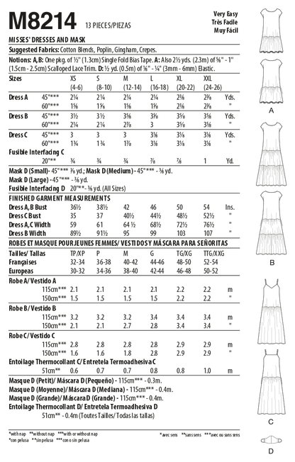 McCall's Pattern M8214 Misses' Dresses & Mask