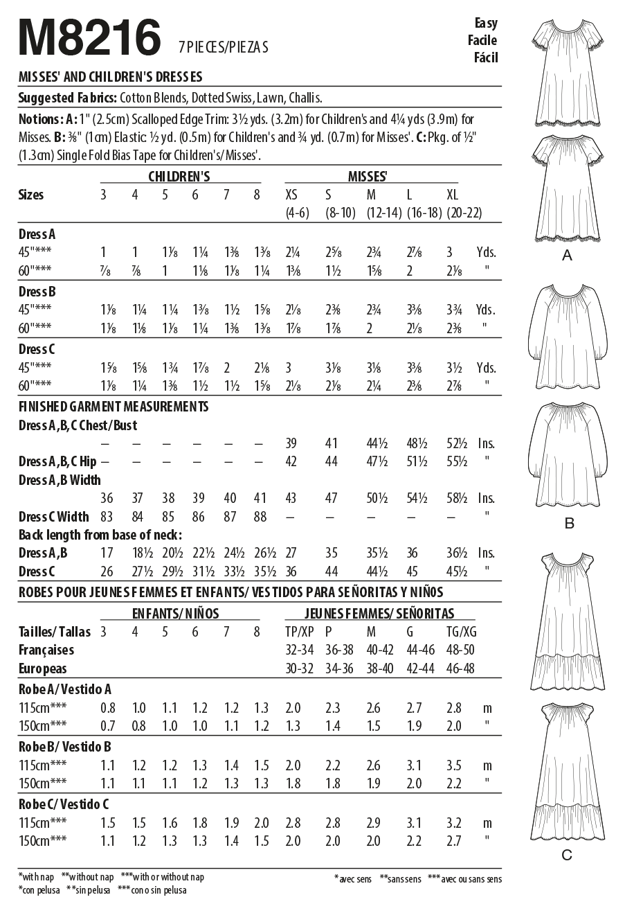 McCall's Pattern M8216 Misses' & Children's Dresses