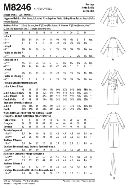 McCall's Pattern 8246 Misses' Jacket, Coat and Belt