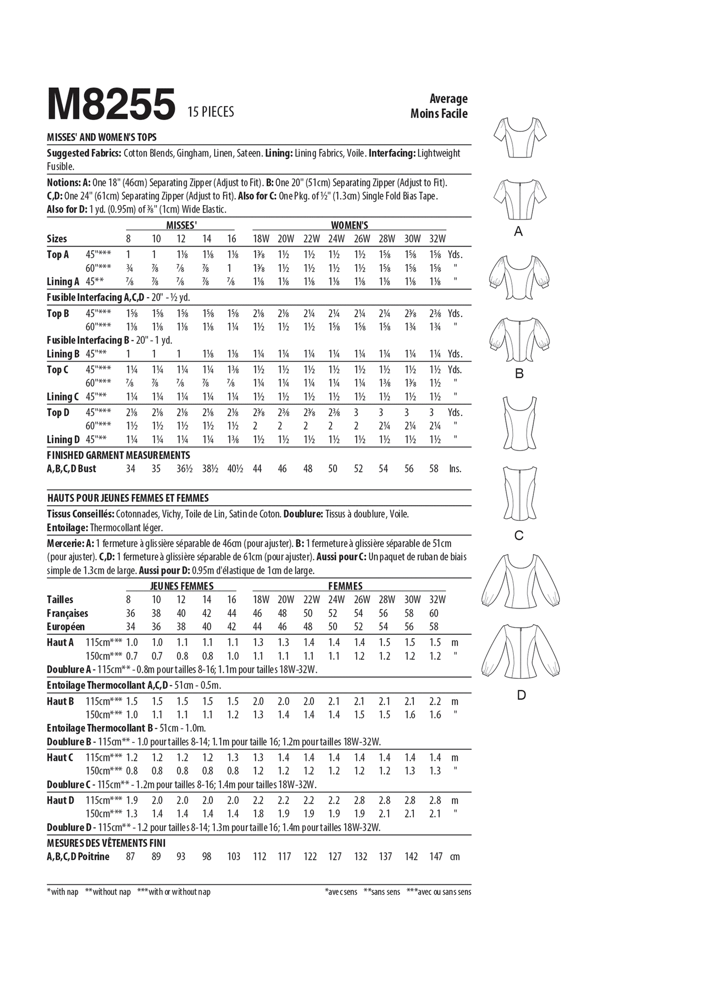 McCall's Pattern M8255 Misses' & Women's Tops