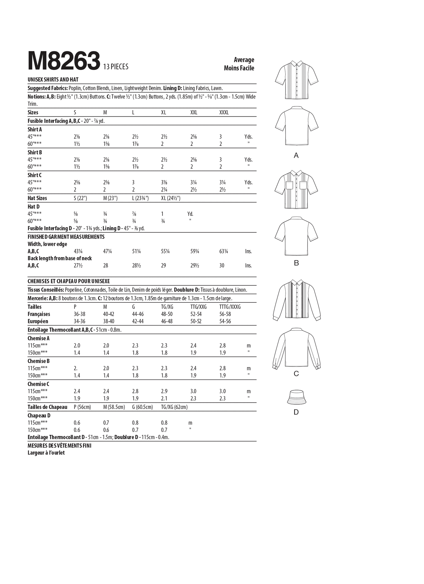 McCall's Pattern M8263 Unisex Shirts & Hat